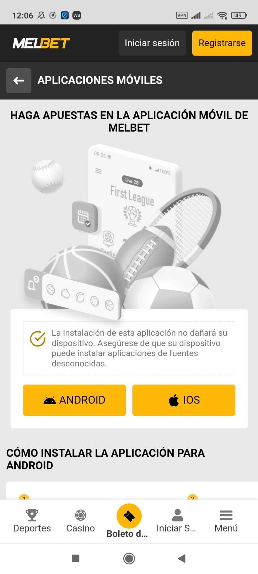 Comienza a descargar la aplicación Melbet para Android.
