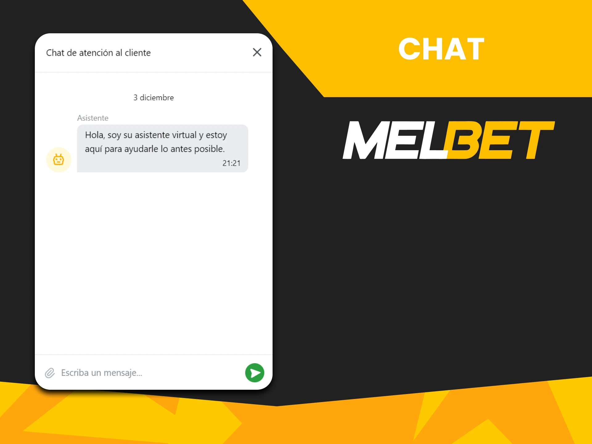 Puedes contactar con el equipo de Melbet a través del chat.